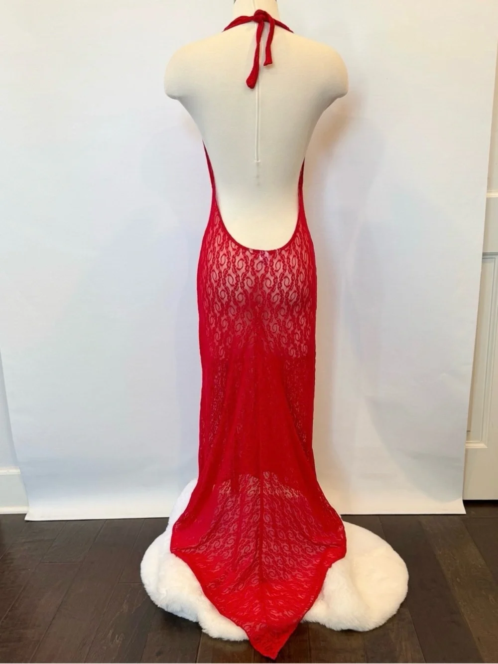 Y2K Victoria’s Secret Red Sheer Stretch Lace Train Vintage Maxi Gown Slip Dress